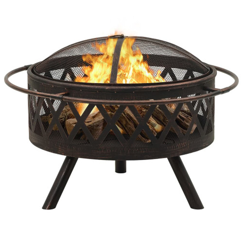 Rustic Fire Pit with Poker 29.9" XXL Steel