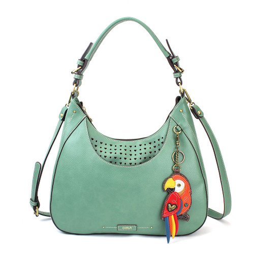 Teal Parrot (Red) Sweet Hobo Tote by Chala