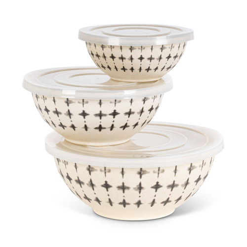 3-Pc Set Black & White Nesting Bamboo Fiber Bowls with Airtight Lids by GG Collection