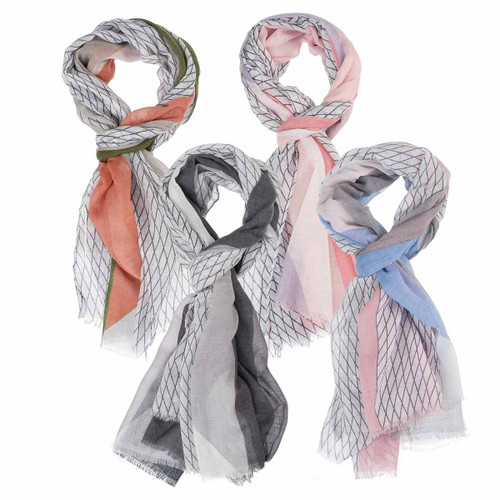 Geo Border & Color Pink, Blue & Gray Block Scarf by Howard's Inc.