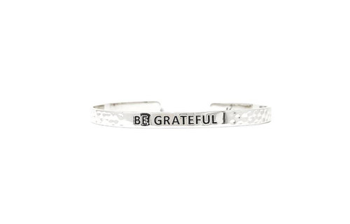 Be Grateful Little Remider Silver Cuff by Pieces of Me