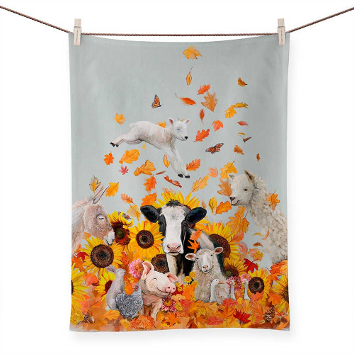 Leaf Pile On The Farm Tea Towel by Oopsy Daisy