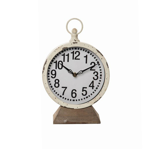 White Metal / Wood Weathered Clock by Transpac