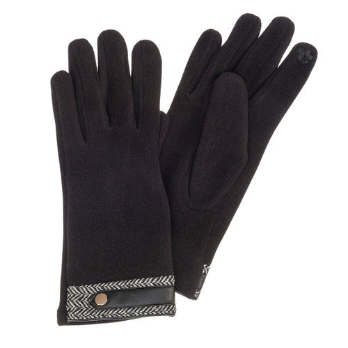 Black Herringbone Gloves With Strap Cuff Accent by Howard's Inc.