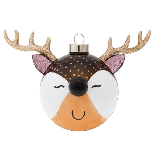 Happy Reindeer Round Ornament by Kat & Annie