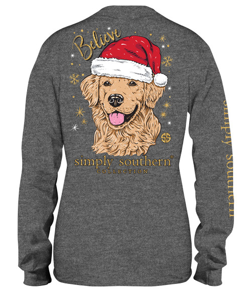 XXLarge Santa Dog Believe Dark Heather Gray Long Sleeve Tee by Simply Southern