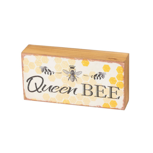 7.8-Inch Wood Bee Design Block - "Queen Bee" by Gerson Company