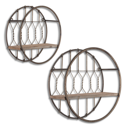 Set of Two Round Metal Wall Shelves