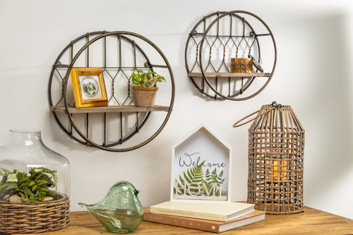 Set of Two Round Metal Wall Shelves