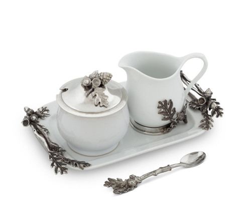 Acorn & Oak Leaf Pewter Stoneware Creamer Set by Vagabond House