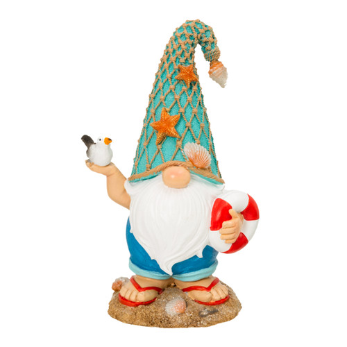 9.4-Inch Resin Nautical Gnome Holding Seagull Figurine by Gerson Company