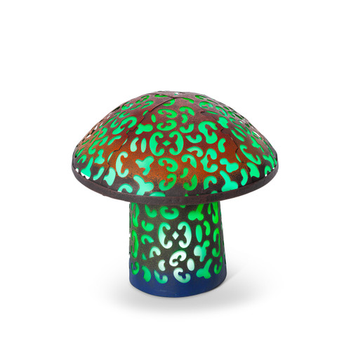 11-Inch Solar Lighted Green LED Metal Mushroom with Colorful Accents - Battery Operated by Garden Meadow