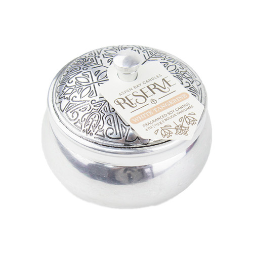 White Tangarine 4 oz. Silver Tin Candle by Aspen Bay Candles