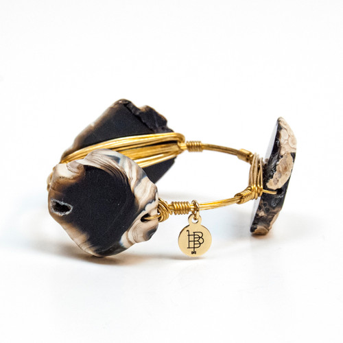 Medium Black & Natural Oval Marbled Quartz Standard 7.5" Bangle by Bourbon and Boweties
