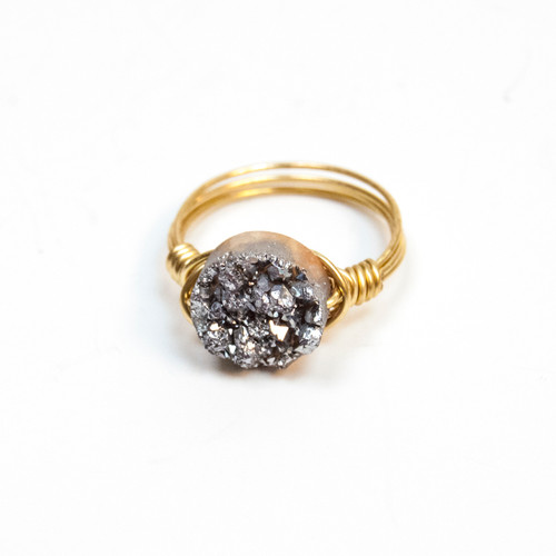 Silver Round Druzy Size 8 Ring by Bourbon and Boweties