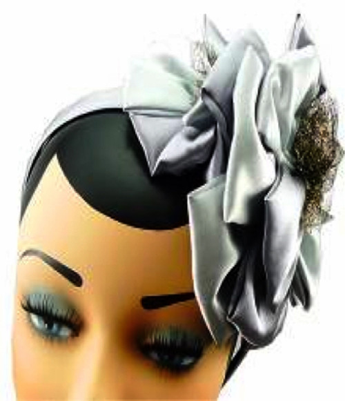 Silver & Charcoal Satin Bow Headband