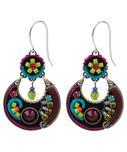 Multi-Color Black Background Mosaic Earrings 6804 - Firefly Jewelry