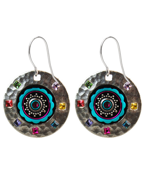 Multi-Color Hammered Metal Circle Earrings 7307 - Firefly Jewelry
