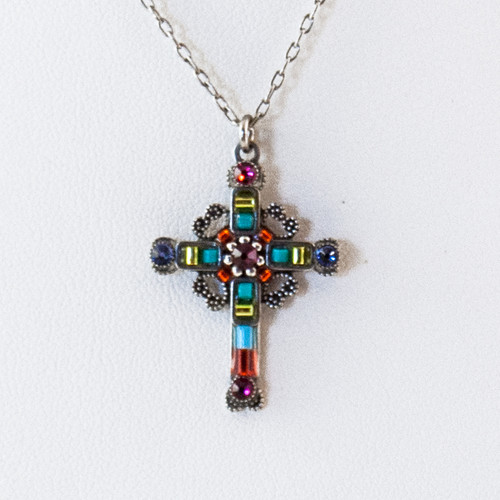Multi-Color Medium Ornate Cross Necklace 8760 - Firefly Jewelry