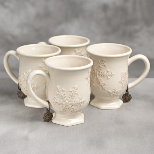 12 oz. Ceramic Cup w/Charms - Set of 4 - Cream