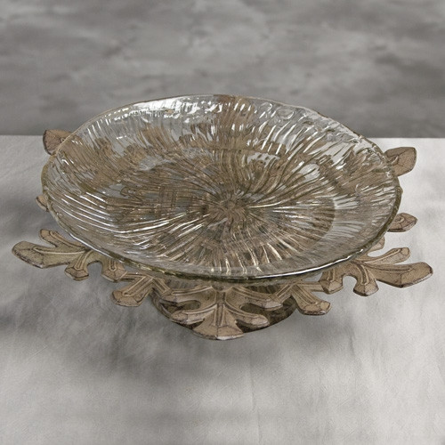 20in Brown Pedestal Charger w/Taupe Glass Platter
