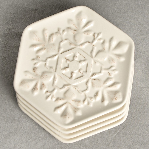 8in Hexagon Salad Plate - Set of 4 - Cream