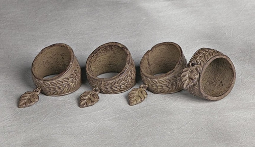 1.75 in. Dia Napkin Ring w/ Charm-Brown Metal-Set - GG Collection