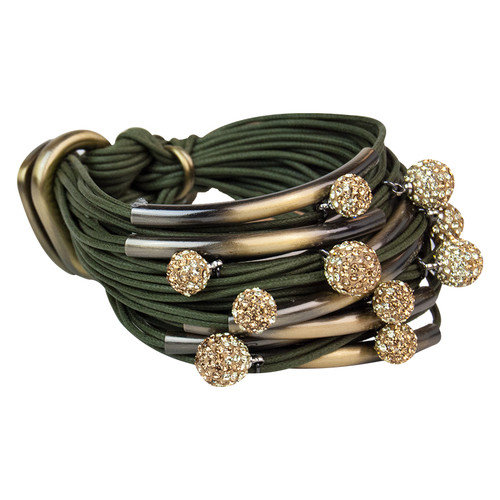 Khaki Brass Tubes Two-Tone Diamond Balls Bracelet by Gillian Julius