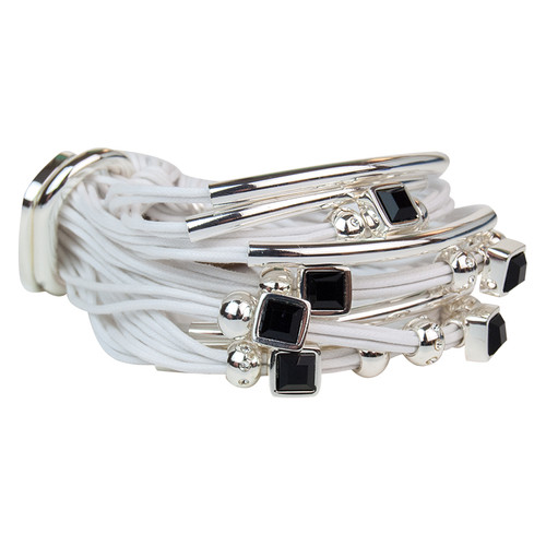White Silver Tubes Black Squares Bracelet by Gillian Julius