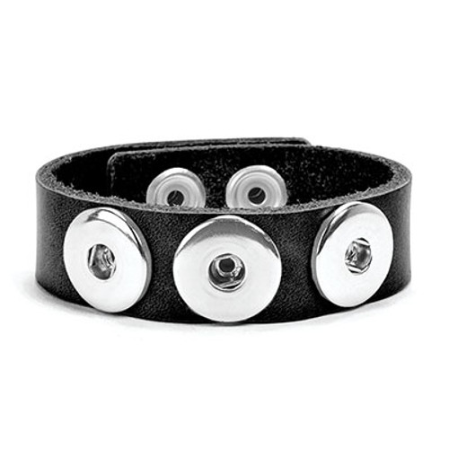 Thin Black 3 Snap Leather Bracelet by Ginger Snaps