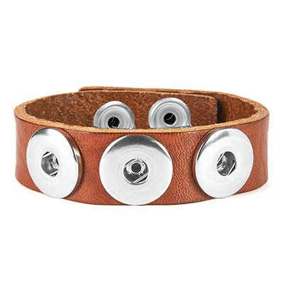 Thin Light Brown 3 Snap Leather Bracelet by Ginger Snaps