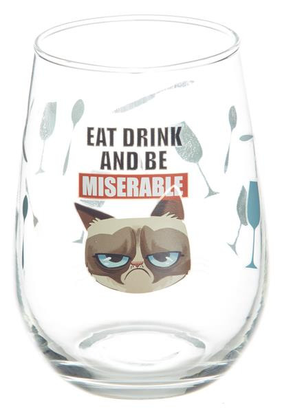 Grumpy Cat Stemless Glass - Eat, Drink, and Be Miserable