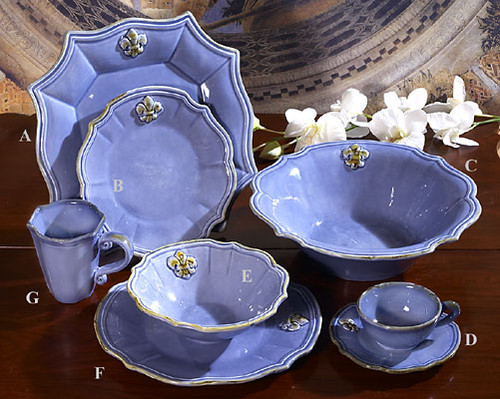 (E) Fleur Dis Lys Blue Soup/Cereal Bowl 9"D - Set of 4