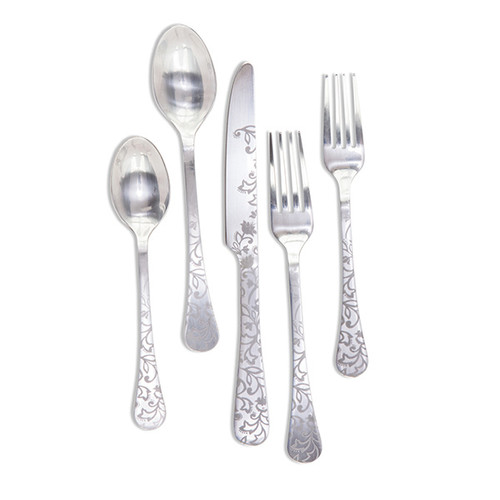 Etched Floral Silver Matte Stainless Steel Flatware (10 Piece Set) - GG Collection
