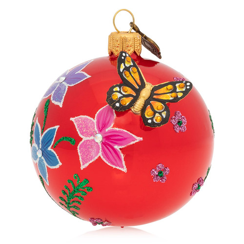 Jay Strongwater Floral Butterfly 3" Glass Ornament