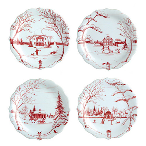 Country Estate Winter Frolic Ruby Party Plates (Set of 4) by Juliska
