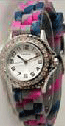 Style 7 Pink, Grey, Blue Striped Slim Band Jelly Watch