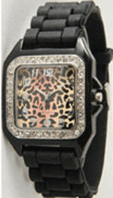 Black Square Face Animal Print Full Band Jelly Watch