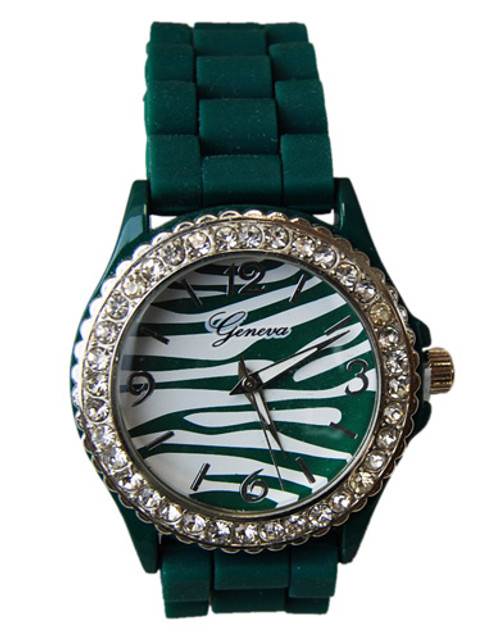 Dark Green w/Zebra Face Standard Jelly Watch