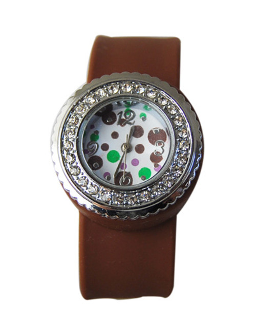 Brown w/Polka Dot Face Slim Band Slap Style Watch