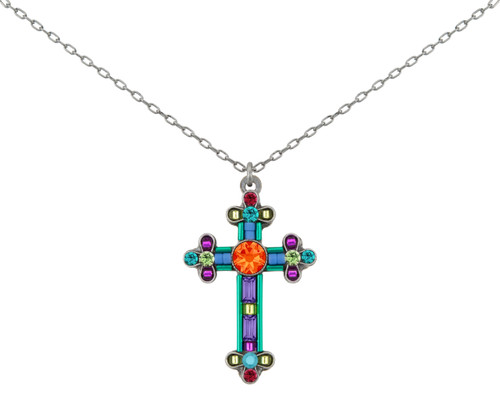 Multi-Color Inlay Cross Necklace 8565 - Firefly Jewelry