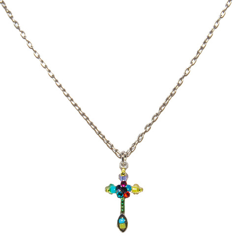 Multi-Color Miniature Mosaic Cross Pendant 8332 - Firefly Jewelry