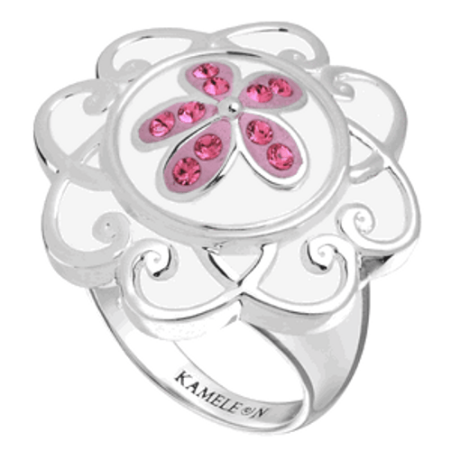 Size 8 White Enamel Flower Ring - KR009W Kameleon Jewelry {Legacy}