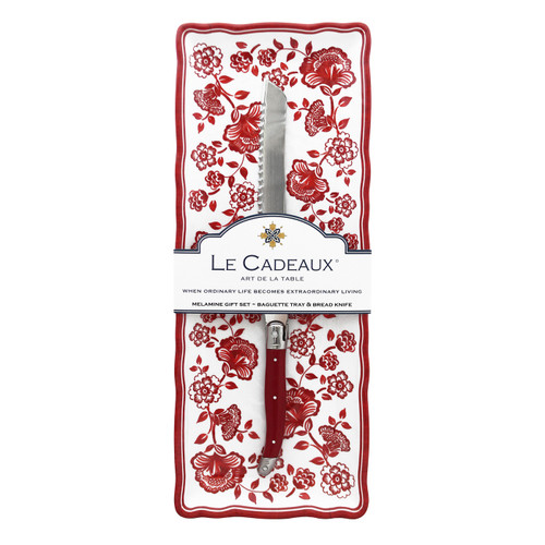 Jardin Red Baguette Tray With Bread Knife by Le Cadeaux