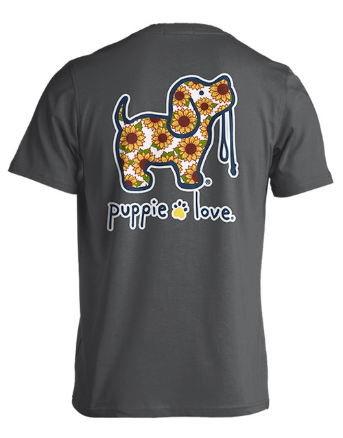 XXLarge Charcoal Sunflower Fill Pup Short Sleeve Tee by Puppie Love