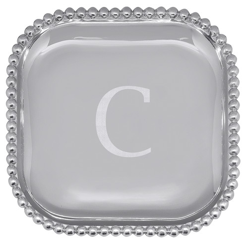 Pearled Square Platter - Engraved "C" by Mariposa