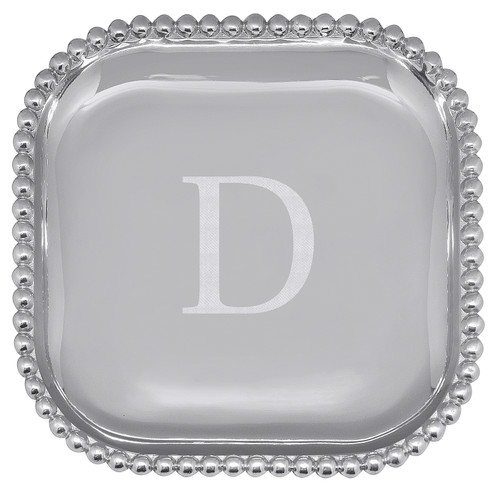 Pearled Square Platter - Engraved "D" by Mariposa