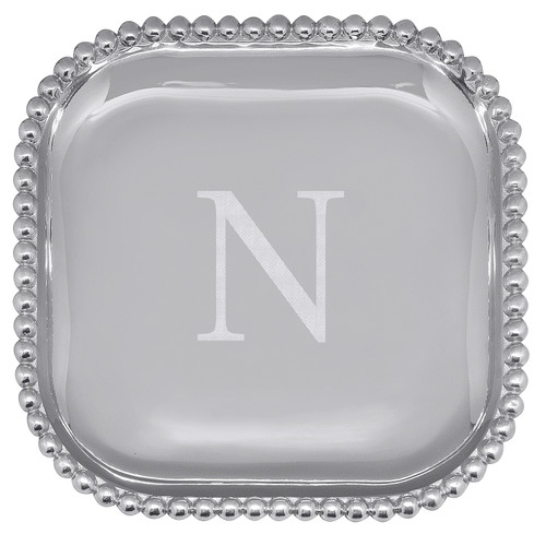 Pearled Square Platter - Engraved "N" by Mariposa