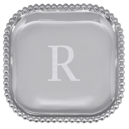 Pearled Square Platter - Engraved "R" by Mariposa