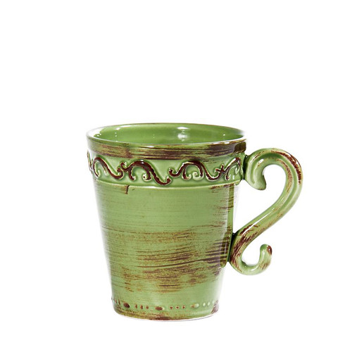 (I) Baroque Green Mug 5"H,  16 oz. - Set of 4 - Intrada Italy